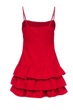 Wow your fashion game in this Likely red sleeveless mini dress with a flirty ruffled bottom. Perfect for a bachelorette or sultry birthday dinner, this mini dress will have all your attention on you! Pair it with strappy black stilettos, statement earrings, and a mini bag for a killer look. Size 8 Shell 67% Polyester, 27% Rayon, 6% Spandex Lining 100% Polyester Invisible zipper back with top hook and eye closure Adjustable sleeveless straps Ruffled layered bottom Bust 32" Waist 29" Shoulder to hem 32.5" Black Stilettos, Birthday Dinner, Birthday Dinners, Size 8 Dress, Sleeveless Mini Dress, Invisible Zipper, Fashion Games, Mini Bag, Statement Earrings