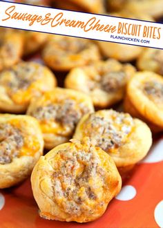 mini cheeseburger muffins on a polka dot plate