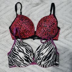 Nwot. 1 Black And Hot Pink Flowered. 1 Black White And Purple Zebra Print. Low Cut, Lightly Padded Tshirt Bras Hot Pink Outfits, Zebra Print Clothes, Hot Pink Outfit, Purple Zebra Print, Hot Pink Zebra, Black And Hot Pink, Purple Zebra, Hot Pink Flowers, Printed Bras