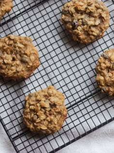 oatmeal cookies cooling on a wire rack, ready to go into the oven