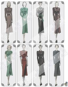 six different styles of dresses on mannequins