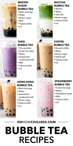 bubble tea recipe with different flavors and ingredients