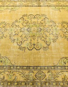 Handmade Ultra Vintage Yellow Rug. 6' 0 x 10' 0 Rectangle. Perfect for Office, Living Room, Dining Room. Contains Colors: Yellow, Brown, Olive. Styles: persian, vintage, modern Olive Tone, Antique Persian Rug, Classic Rugs, Yellow Rug, Vintage Area Rugs, Yellow Background, Vintage Yellow, Showcase Design, Vintage Wool