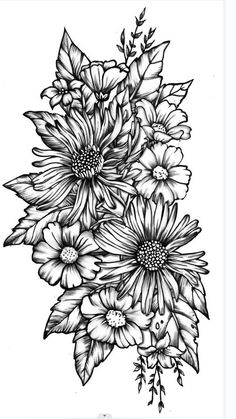 a drawing of flowers on a white background