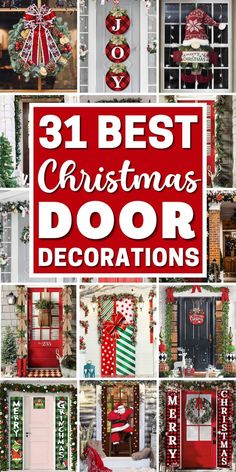 christmas door decorations with the words best christmas door decorations in red, green and white