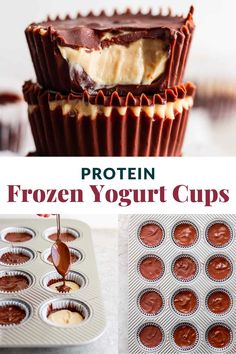 frozen yogurt cups with chocolate and peanut butter in them