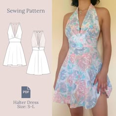 Halter Dress Sewing Pattern PDF S-L - Etsy South Africa Short Formal Dress Sewing Patterns, Beach Dress Sewing Pattern, Sewing With Cotton Fabric, Mini Dress Sewing Patterns, Halter Top Dress Pattern, Cotton Dress Sewing Patterns, Halterneck Top Pattern Sewing, Easy Dress Patterns To Sew, Mini Dress Sewing Pattern Free