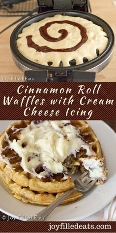 cinnamon roll waffles with cream cheese icing