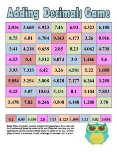 the addition game with an owl on it's back and numbers in pink, blue,