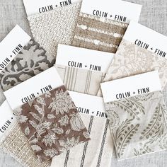 six different types of linens are shown in this close up photo with the labels on them