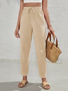 SHEIN Frenchy Solid Knot Front Pants Athlete Food, Drop Shoulder Shirt, Clean Body, Shirt And Pants, Swimsuit Tops, Waist Tie