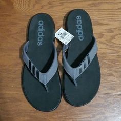 Comfort Flip Flops With Logo Straps Mens Slides Sandals, Adidas Flip Flops, Adidas Slippers, Adidas Sandals, Adidas Slides, Mens Clogs, Men Slides, Black Slides, Adidas Adilette