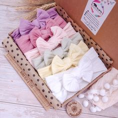 ✨️ BUNDLE BOW BOX ✨️ Our headbands are soft & comfortable, available in a wide range of styles & colours, fitting newborn to toddler. You can pick n mix to create your perfect collection. ⚠️IMPORTANT - HOW TO ORDER: See available colours/styles by scrolling through images.  Select the number of bows/headbands from the drop down menu you require then in personalisation or notes at checkout leave the required headband styles & colours (& age if applicable)  - swipe through the images to see the op Newborn Baby Girl Gifts, Pastel Bows, Knit Bow, Bow Baby Shower, Bow Headbands, Baby Bow Headband, Pick And Mix, Gift Newborn, Newborn Headbands