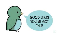 a blue bird with a speech bubble saying good luck you've got this