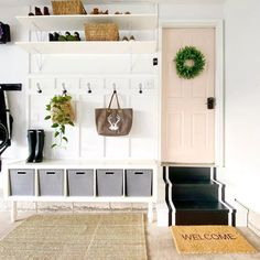 the entryway is clean and ready for guests to use it as a storage area