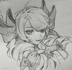 a drawing of a girl with horns on her head