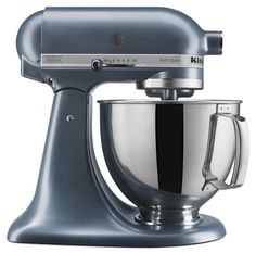 a silver kitchen mixer on a white background with the words kitchen aid written below it