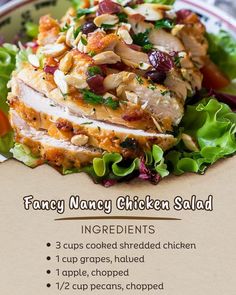 Recipes Mentor Fancy Nancy Chicken Salad, Chicken Salad Ingredients, Fancy Nancy, Salad Ingredients, Shredded Chicken, Pecans, Chicken Salad, 1 Cup, Grapes