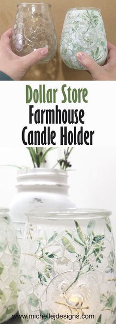 dollar store farmhouse candle holder made from glass jars