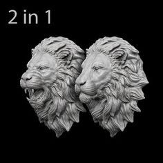 two lion heads with their mouths open in front of a black background text reads, 2in1