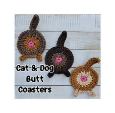 This listing is for a handmade cat/dog butt coaster! These are sure to make your friends and family laugh, and make the perfect gift. Details: -Coasters are approximately 5 inches tall and 5 inches wide (not including the legs and tail). -Made with 100% acrylic yarn -Handmade by yours truly in a smoke free home. -If you want a color that's not listed, send me a message with the color you'd like I can see what I can do :) **Check out my other listings for additional home accessories!** | Cat And Silly Gifts, Cat And Dog, Yours Truly, Gag Gifts, Handmade Home Decor, Handmade Home, Acrylic Yarn, Home Accessories, Dog Cat