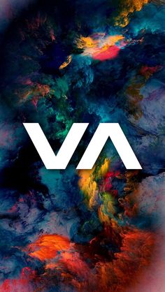 an abstract painting with the letter v on it's bottom half, in white