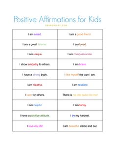 positive affirmations for kids