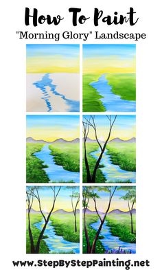 how to paint morning glory landscape with step by step painting instructions for kids and adults