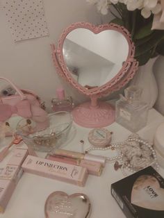 Mirror Room Decor, Mirror For Desk, Heart Shaped Mirror, Princess Mirror, Vanity Makeup Mirror, Mirror Room, Soft Pink Theme, Pretty Pink Princess, Pink Lifestyle