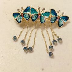 New. Never Worn. Enamel Butterfly Hair Barrette With Dangling Beads. Movie Ideas, Pink Hair Clips, Enamel Butterfly, Rhinestone Hair Clip, Pink Animals, Butterfly Hair Clip, Jewelry Blue, Butterfly Hair, Rhinestone Bridal