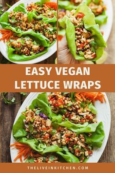 lettuce wraps with carrots and other vegetables on them are ready to be eaten