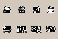 various black and white icons on a gray background