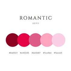 the color scheme for romantic is shown in red, pink, and purple colors with white text