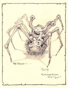 a drawing of a spider with two eyes on it's head and one eye open