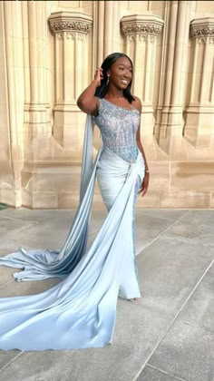 Edgy Prom Dresses, Baby Blue Prom Dresses, Prom Dress With Train, Light Blue Prom Dress, Gorgeous Prom Dresses, Blue Prom Dress, Prom Girl Dresses, Senior Prom Dresses, Prom Dress Inspiration