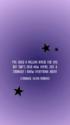 the quote is written in black and white on a purple background, with three stars