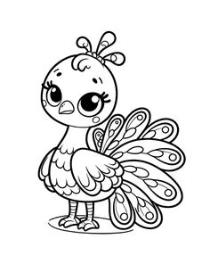 a cute little bird with big eyes and feathers on it's head, coloring pages