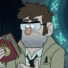 a man with glasses and a beard holding a book in front of a clock face