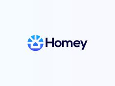 the homey logo is shown in blue on a white background with an image of a house