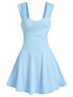 Mini Flare Dress, Day Sky, School Dance Dresses, Crossover Dress, Casual Dresses Plus Size, Cheap Dresses Casual, Grad Dresses, Flare Mini Dress, Elegant Party