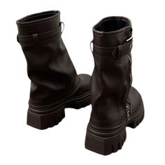 Aesthetic boots with a high shaft, large platform, and metal strap detail, accented with a side zipper Material: Vegan Leather Run small, please review the sizing information Aesthetic Boots, Tabi Boots, Tabi Shoes, Most Comfortable Shoes, Metal Straps, Aesthetic Shoes, Chunky Boots, Shoe Shop, Side Zipper