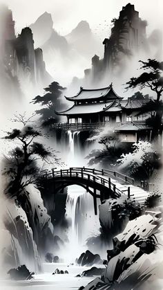 https://pin.it/3T7Gmyi18 Japanese Landscape Tattoo Design, Japanese Landscape Tattoo, Black And White Scenery, Animal Tattoo Ideas, Asian Landscape, Landscape Tattoo