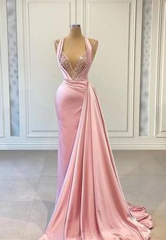 Pink Satin Prom Dress, Pink Prom Dresses Mermaid, Baju Kahwin, Stylish Gown, Mermaid Pink, Cheap Prom Dresses Long, Prom Dresses Long Mermaid, Mermaid Prom Dress, Prom Dresses Sleeveless