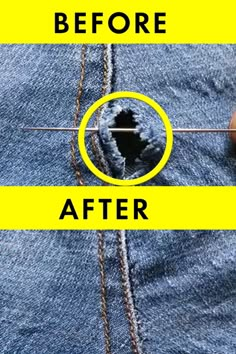 a pair of jeans with the words before and after