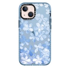 an iphone case with blue flowers on it