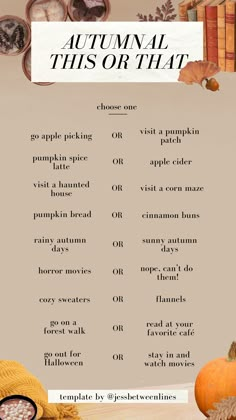 an autumn theme with pumpkins, apples and other things to write in the text