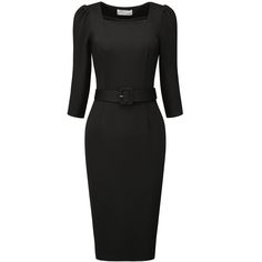 This dress can be a perfect addition to almost any outfit from formal to daily wear, great for work, meetings, offices, businesses, work, parties, cocktails, weddings, casual, daily dressing, etc. Pair with high heels for a vintage office look. Comfortable and versatile, this pencil dress is perfect on its own or as a layer under a blazer. Keep your look professional and stylish in this vintage dress from Hobemty, featuring a square neck, half puff sleeve, with belt and half lined. Office Dresses For Women Classy Chic, Office Dresses For Women Classy, Classic Dress Elegant, Dresses For Women Classy, Half Puff Sleeve, Meeting Office, Work Parties, Work Meetings, Wedding Casual