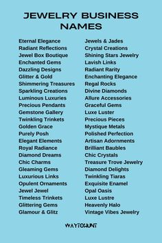 Jewelry Business Names You Can Use Jewellery Collection Names, Good Bracelet Business Names, Logo For Bracelet Business, Crystal Business Name Ideas, Jewellery Names Ideas, Names For Bracelet Business, Jewelry Names For Business, Accessories Shop Name Ideas, Permanent Jewelry Business Names