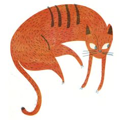 a drawing of a red cat with stripes on it's tail