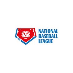 the national baseball league logo is shown in red, blue and white on a white background